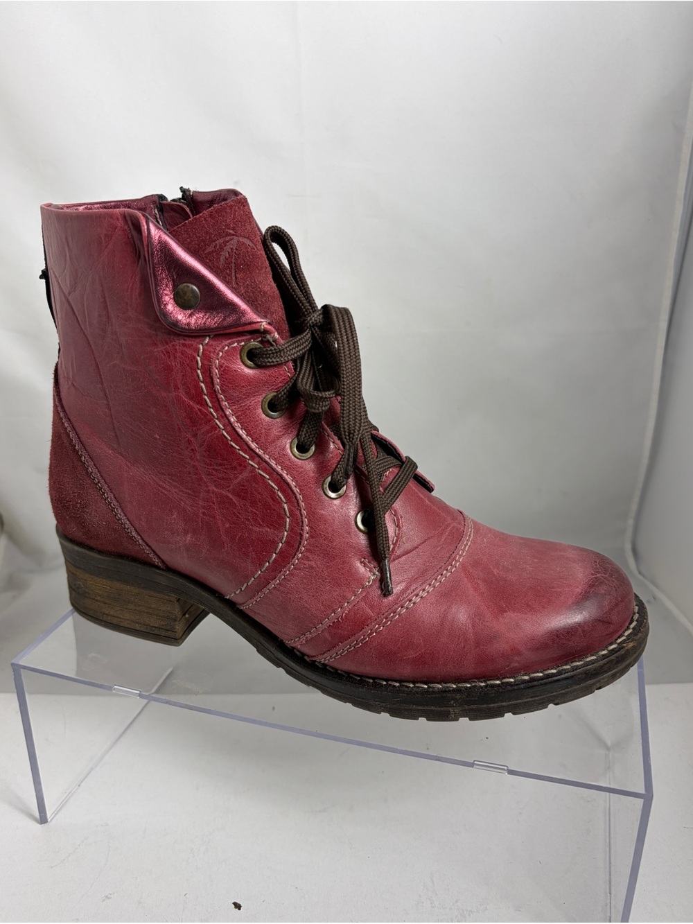 Dromedaris Karissa Scrunched Leather & Suede Zip-Up Ankle Boots Red EU 40 US 9.5